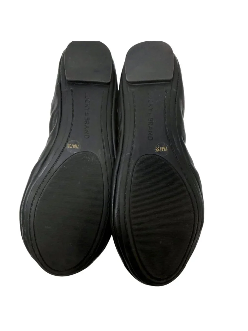 Lucky Brand Ballet Flats 7.5 Wide Black Leather Round Toe Womens Emmie Shoes